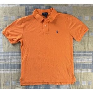 POLO Ralph Lauren Blue Logo Solid Orange Pique Polo Shirt Youth Boy Size 14-16 L